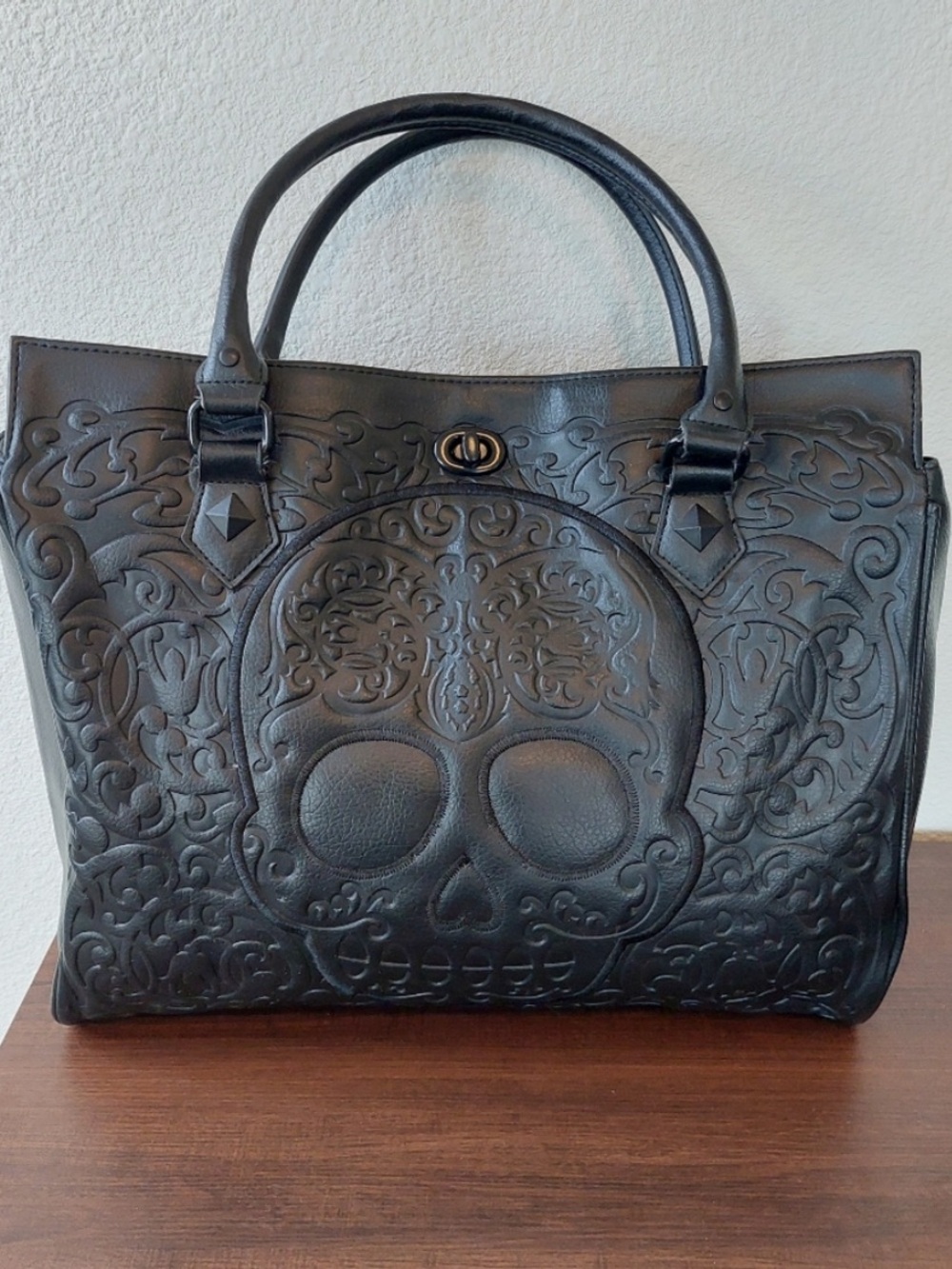 Halloween Loungefly Black Embossed Sugar Skull Tote Bag